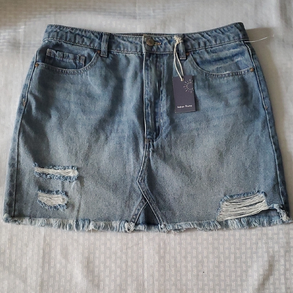 Indigo Rising Blue Mini Distresed Pencil Skirt for Casual Wear - Picture 8 of 11